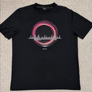 Boss Black Tee with Pink and Gray Graphic size L